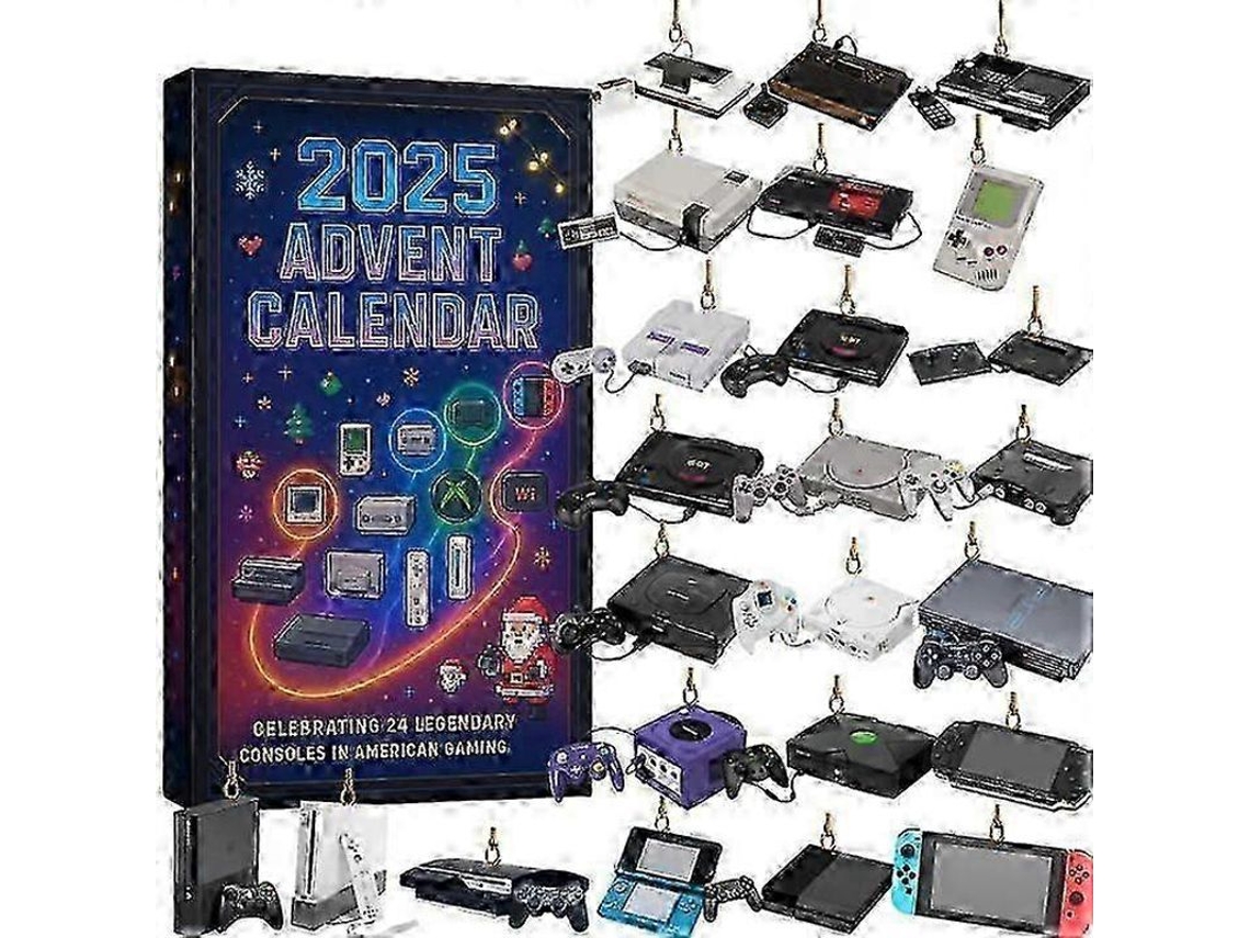 Calendário do Advento de Natal 2025 em Acrílico com Decoração Completa em 2D, Surpresas, Presentes, Jogos e Consoles de Videogame