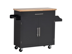 Carrinho de cozinha ZENCORE SERVICES, rodas, prateleiras ajustáveis, porta temperos, bancada de seringueira, 109x40x89cm, branco