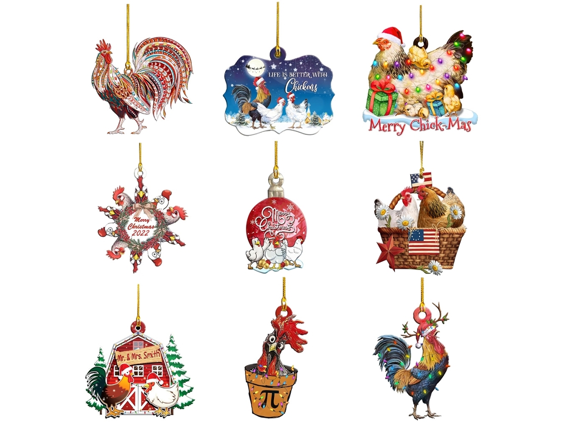 Pingente de galinha com chapéu de natal enfeite para árvore S/MARCA
