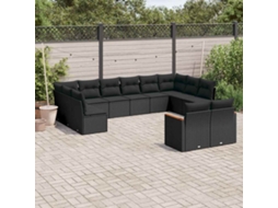 Vidaxl 12 Pcs Conjunto de Sofás de Jardim C/ Almofadões Vime Pe Preto