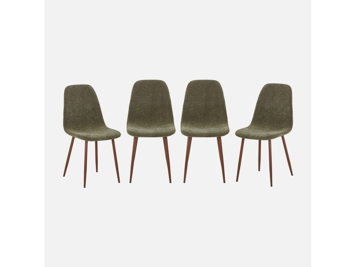 Cadeira De Madeira E Tecido, Set De 4, Verde Caqui