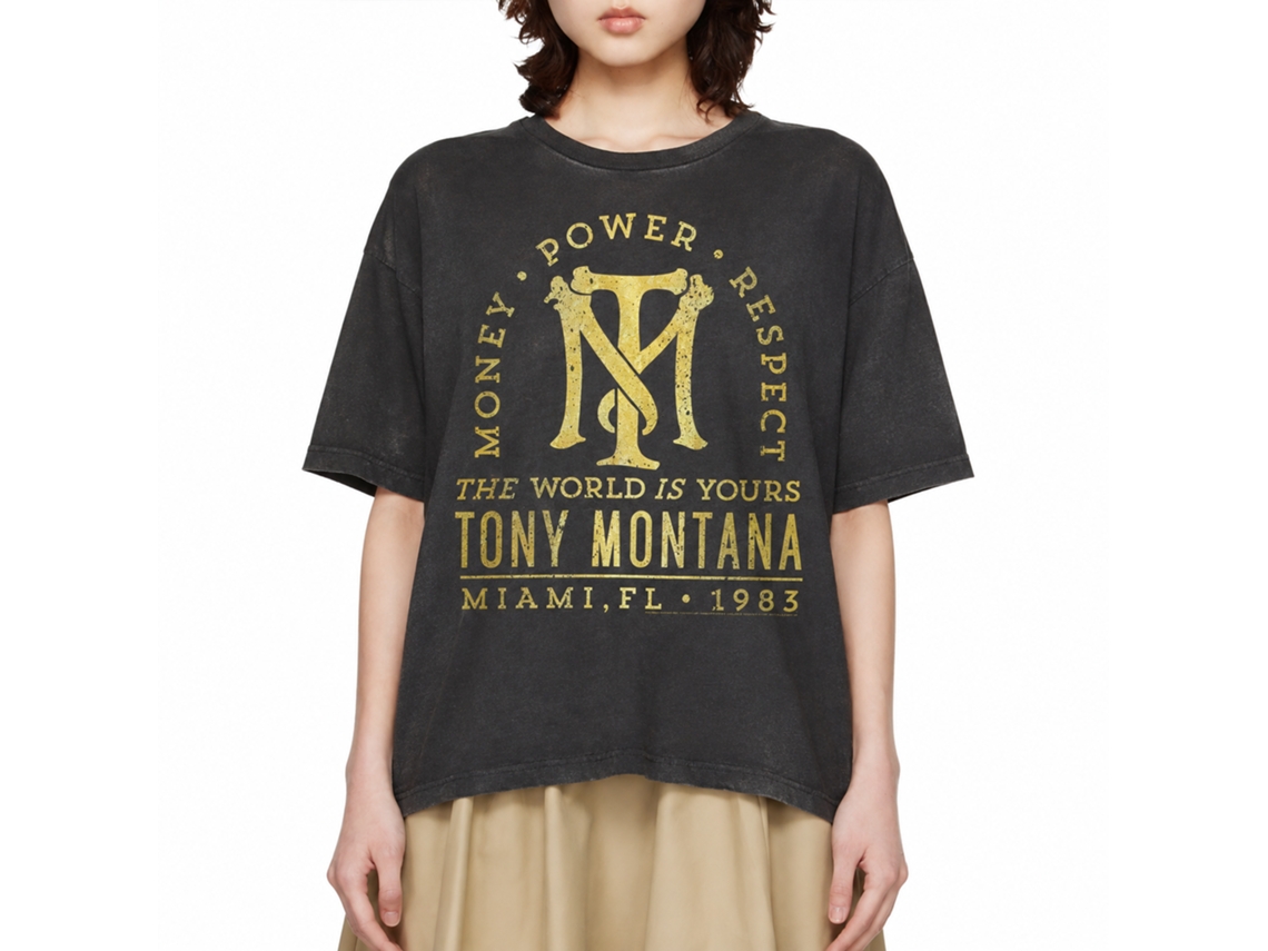 Rockinstone Scarface Movie Gold Text Solid Smoke Adult T-shirt Size:s