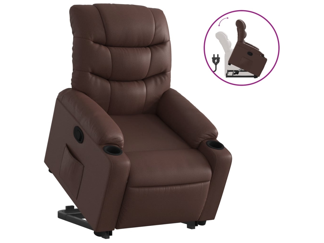 Poltrona elevatória VIDAXL Marrom Couro Artificial (75.5 x 93 x 99.5 cm)