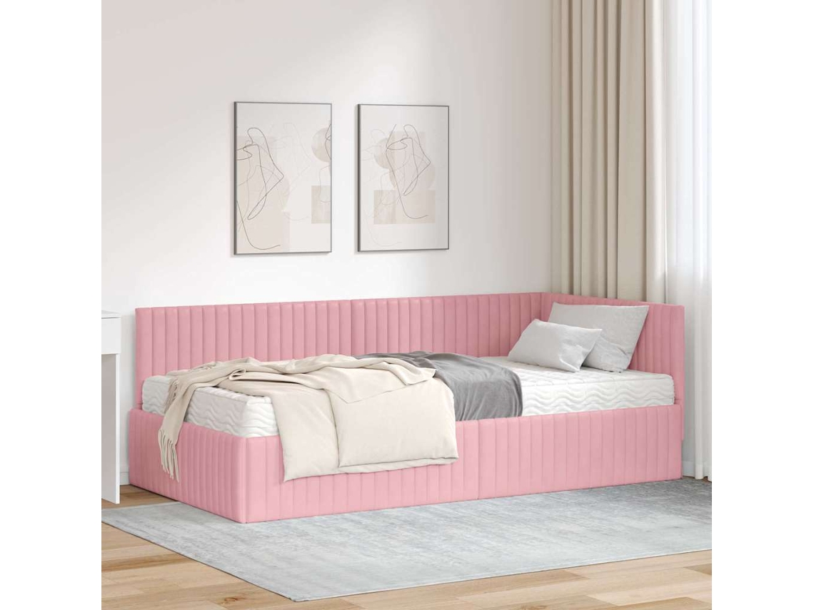 Vidaxl Estrutura De Cama De Canto Com Colchão 2 Pcs Cinzeto Veludo