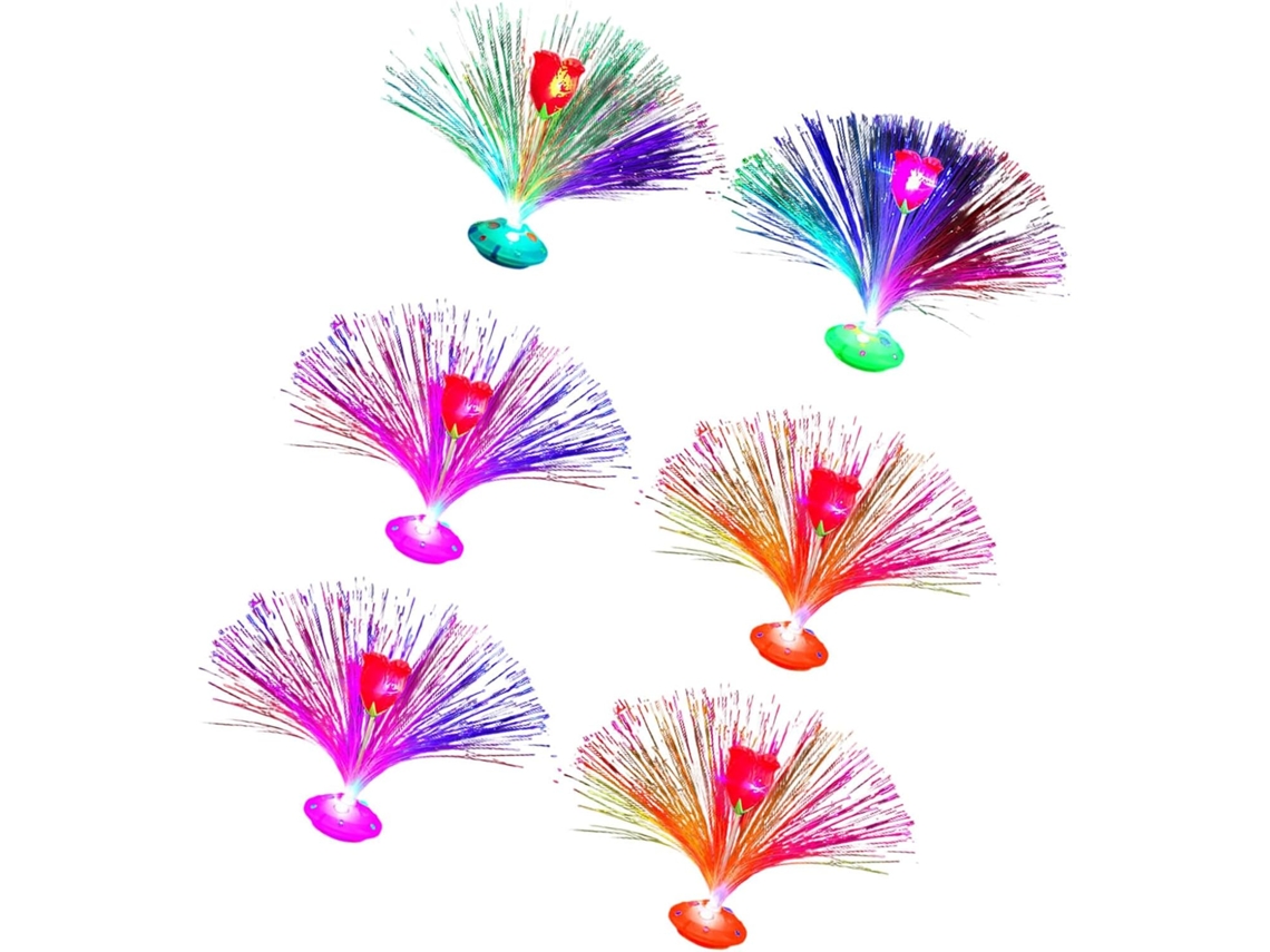 Conjunto De 6 Luminárias Noturnas Fibra Led Em Formato Flor Com