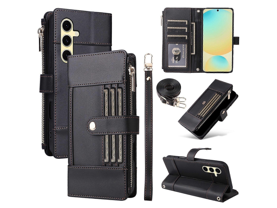 Alça Transversal Com Zíper E Bloqueio Rfid, Capa De Couro Para Celular