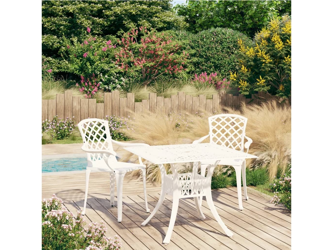 Vidaxl 3 Pcs Conjunto Bistrô Alumínio Fundido Branco
