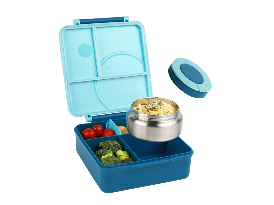 (azul) Recipiente Térmico Para Sopa Com Quatro Compartimentos, Ideal Para Adolescentes E Funcionários De Escolas E Cantinas.