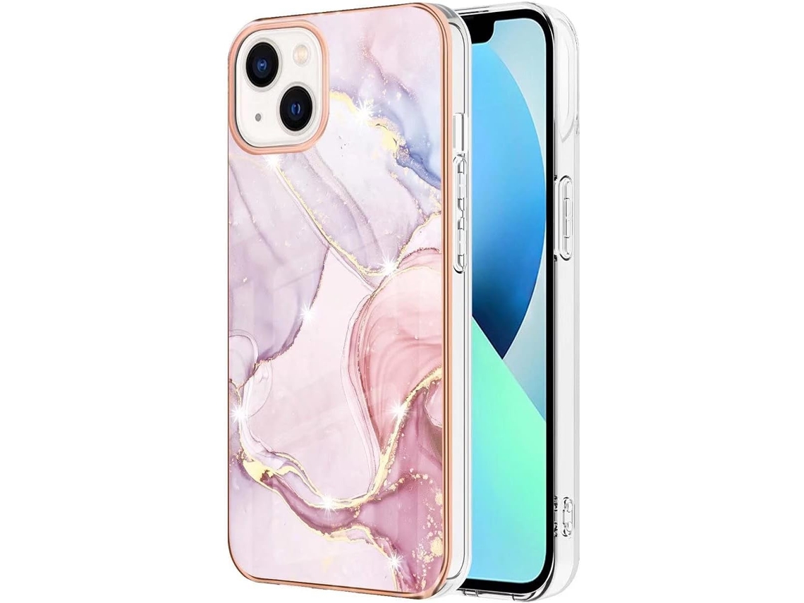 Capa Fashion Brilhante Design Mármore Ultra Fina Antichoque para iPhone 13 Mini HONGWE. Textura Macia Dourado