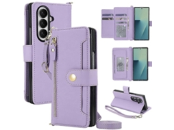 Capa De Celular Em Couro Com Zíper E Sete Compartimentos Para Cartões, Compatível Com Samsung Galaxy Z Fold7 5g E Com Cordão.