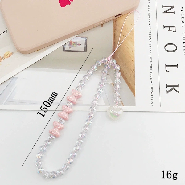 Pulseira De Pérolas Delicada E Charmosa Para Celular, Com Corrente Anti-perda, Chaveiro, Presente Para Mulheres. Urso Rosa.
