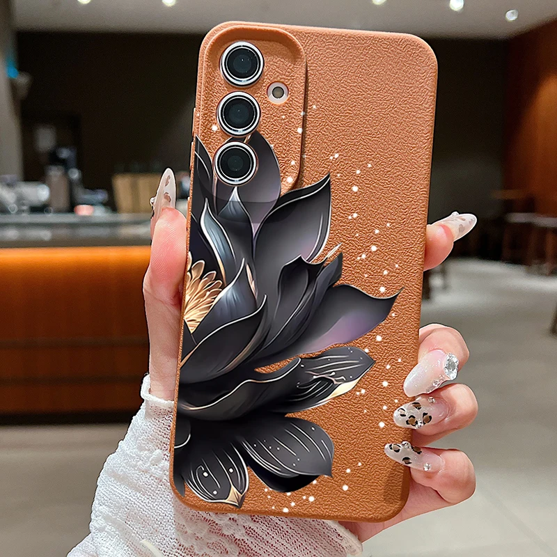 Capa De Celular Galaxy S23 Fe Em Tpu Preta Com Rosa E Lótus (marrom)
