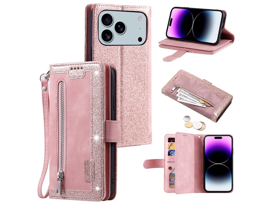 Capa Compatível Com Iphone 17 Pro Max Com Zíper E 9 Compartimentos Para Cartões.