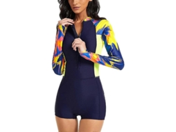 Traje de Banho de Uma Peça Mulher Manga Longa Rash Guard para Surfe e Mergulho