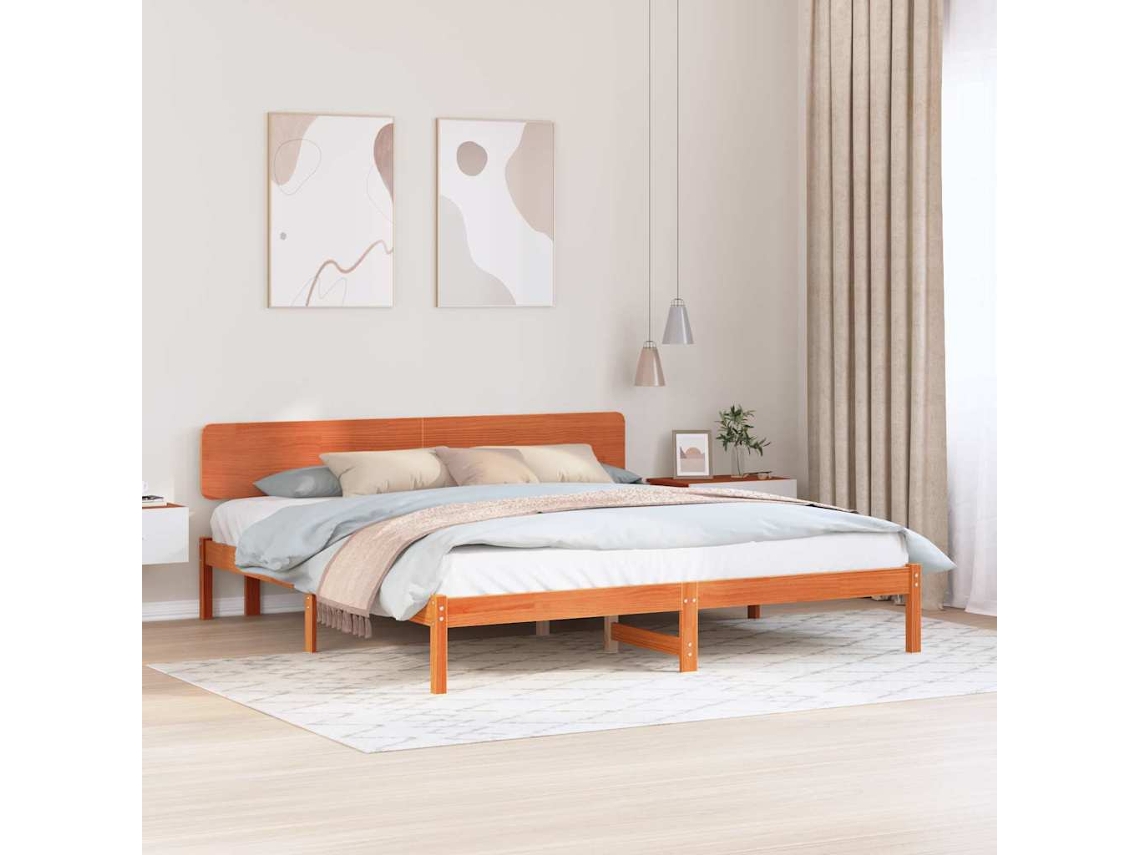 Vidaxl Estrutura Da Cama Com Cabeceira Marrom Cera 180 X 200 Cm
