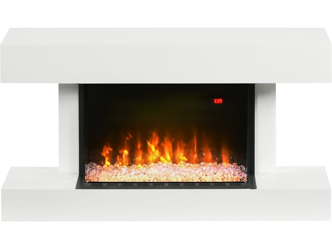 Lareira Elétrica Mdf, Aço E Vidro Temperado Cor Branco 98x27x54,5 Cm Homcom