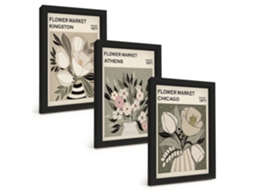 Pinturas Murais Modernascomposições Florais Retrô Moldura Preta Fotos Para O Corredor Espelharte (3 Peças 20x30 Cm)