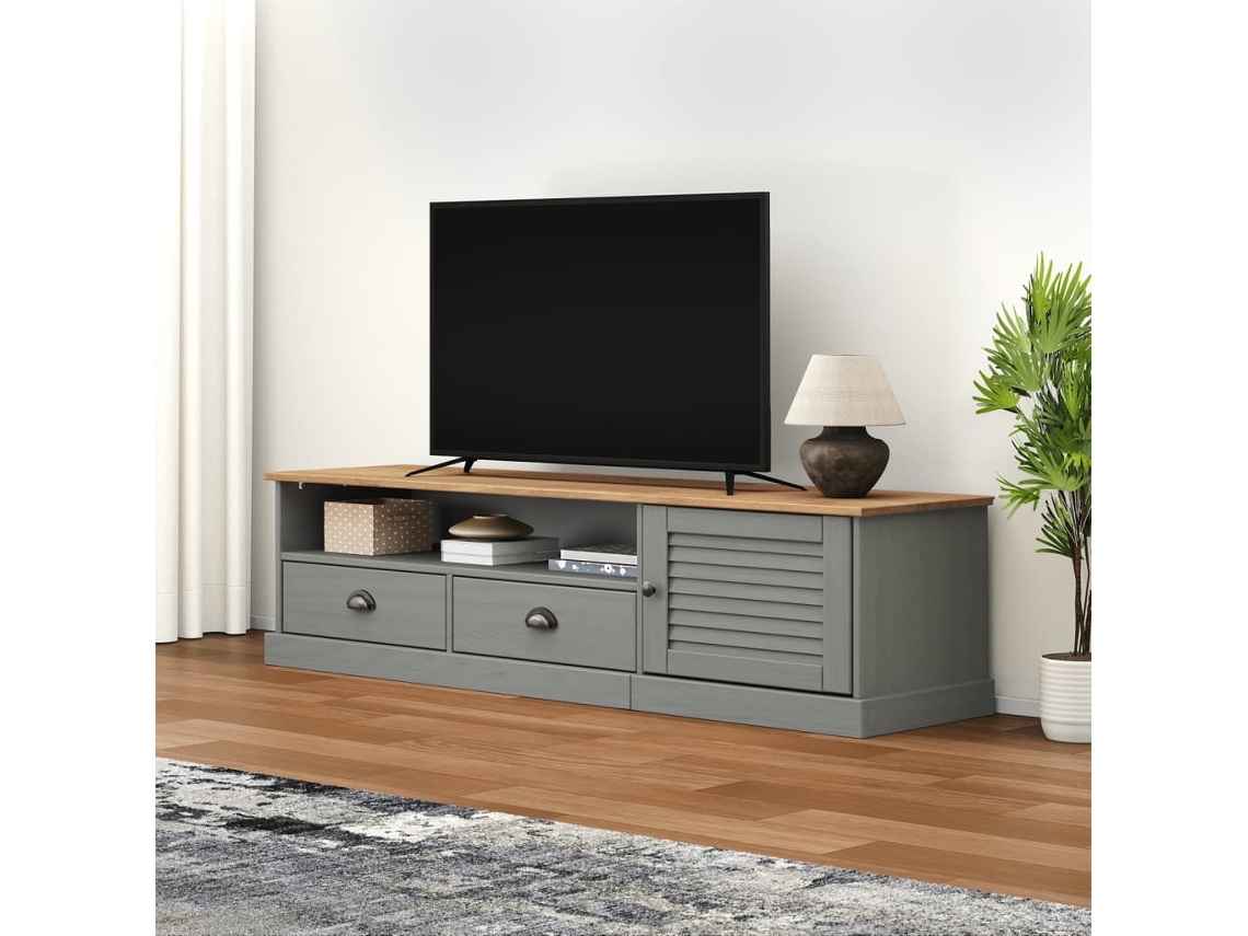 Vidaxl Móvel De Tv Vigo 156x40x40 Cm Madeira De Pinho Maciça Cinzento