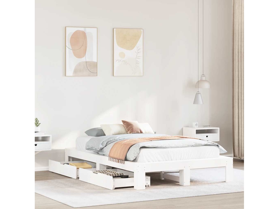 Cama Sem Colchão 120x190 Cm Madeira De Pinho Maciça Branco