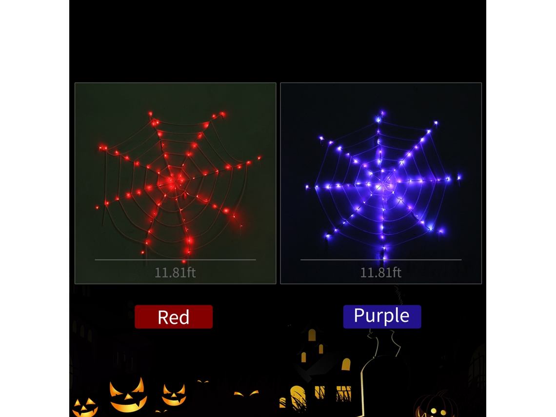 Farol de teia de aranha Halloween 12ft 120LED roxo decorativo com bateria modos piscante e contínuo | S/MARCA