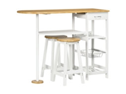 Conjunto de mesa de bar com cesta removível, suporte para garrafas, 2 bancos, 119x38,5x88,5 cm, branco | S/MARCA
