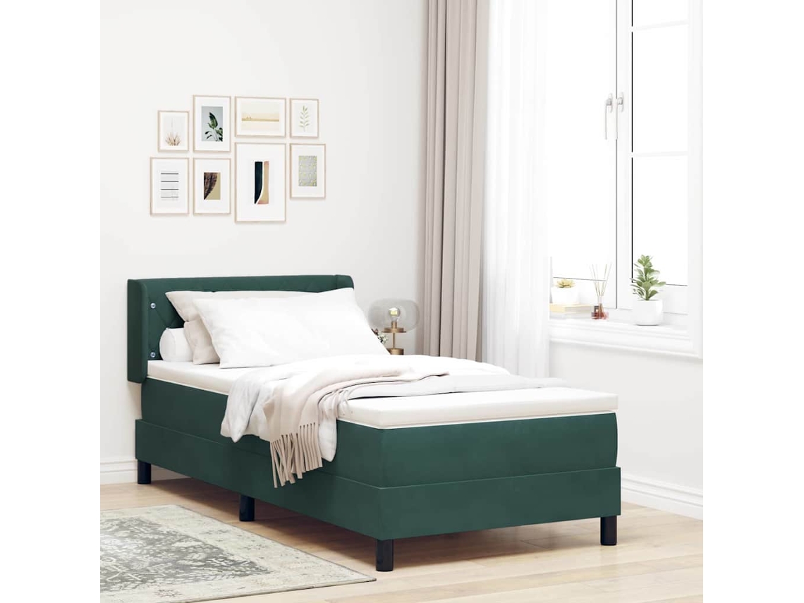 Vidaxl Cama Box Com Cabeceira Manual Verde Escuro 190 X 90 Cm Veludo