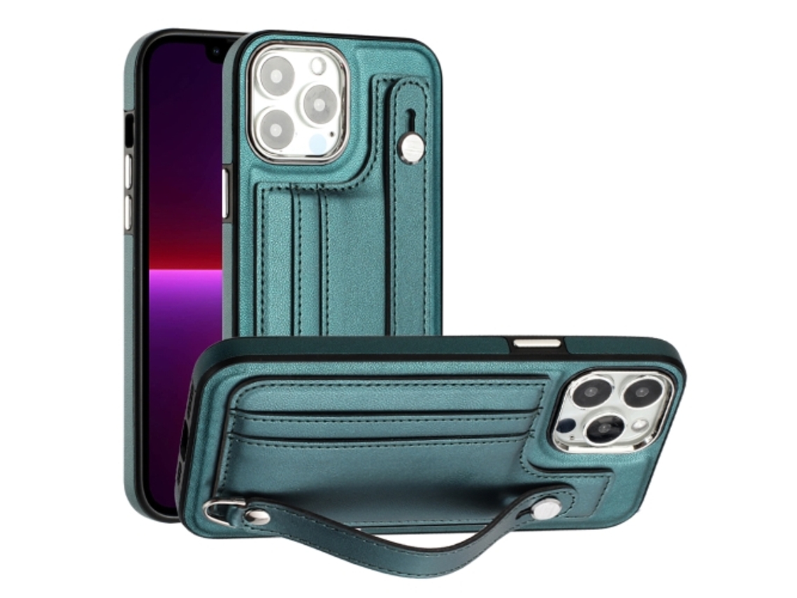 Capa Mobile Phone Cases Shockproof With Wrist para iPhone 14 Pro Pele Castanho
