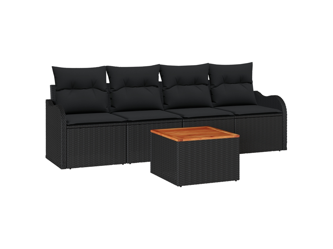 Conjunto 5 Conjunto De Sofá De Jardim Vidaxl Preto Vime Pe (231 X 62 X 69 Cm)