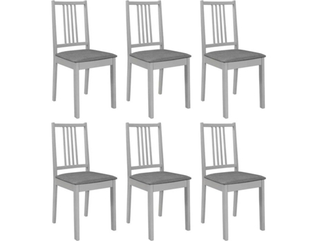 VIDAXL - 6 Cadeiras jantar  almofadas madeira maciça cinzento 6 Cadeiras jantar  almofadas madeira maciça cinzento