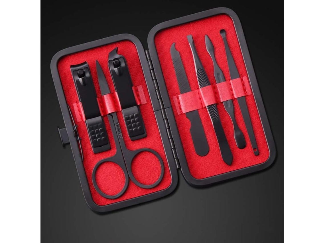 Trousse de Manucure Et Pédicure 7pcs 2025, Ensemble En Acier Inoxydable Avec Étui En Cuir Rouge
