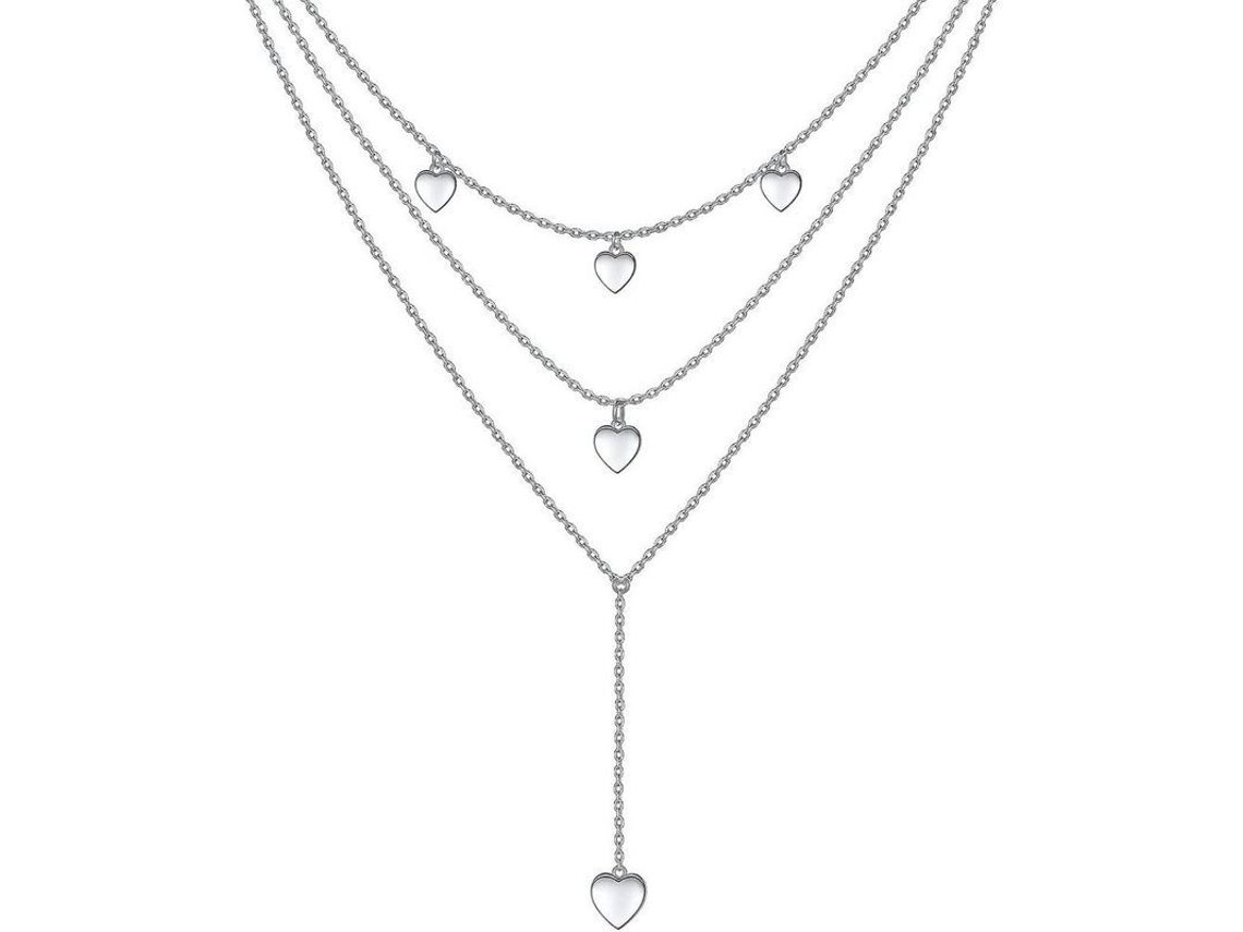2026 cadena de Collar de Plata Ley 925 de Tres Capas Con Colgante para Mujer Estilo Geométrico Ajustable Heart Layered