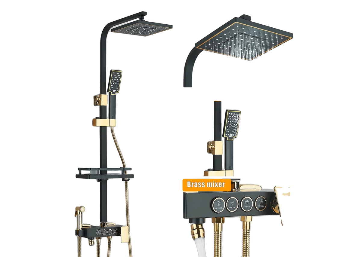 Conjunto De Torneira De Chuveiro Para Banheiro, Funcionalidade De 4 Vias, Altura Ajustável,dourado Negro Oem