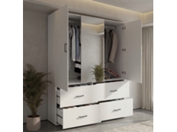 Roupeiro Com 4 Portas, Espelho, Bengaleiro E 3 Gavetas, 130 X 51,8 X 181,5 Cm, Roupeiro Minimalista Para Quarto, Branco
