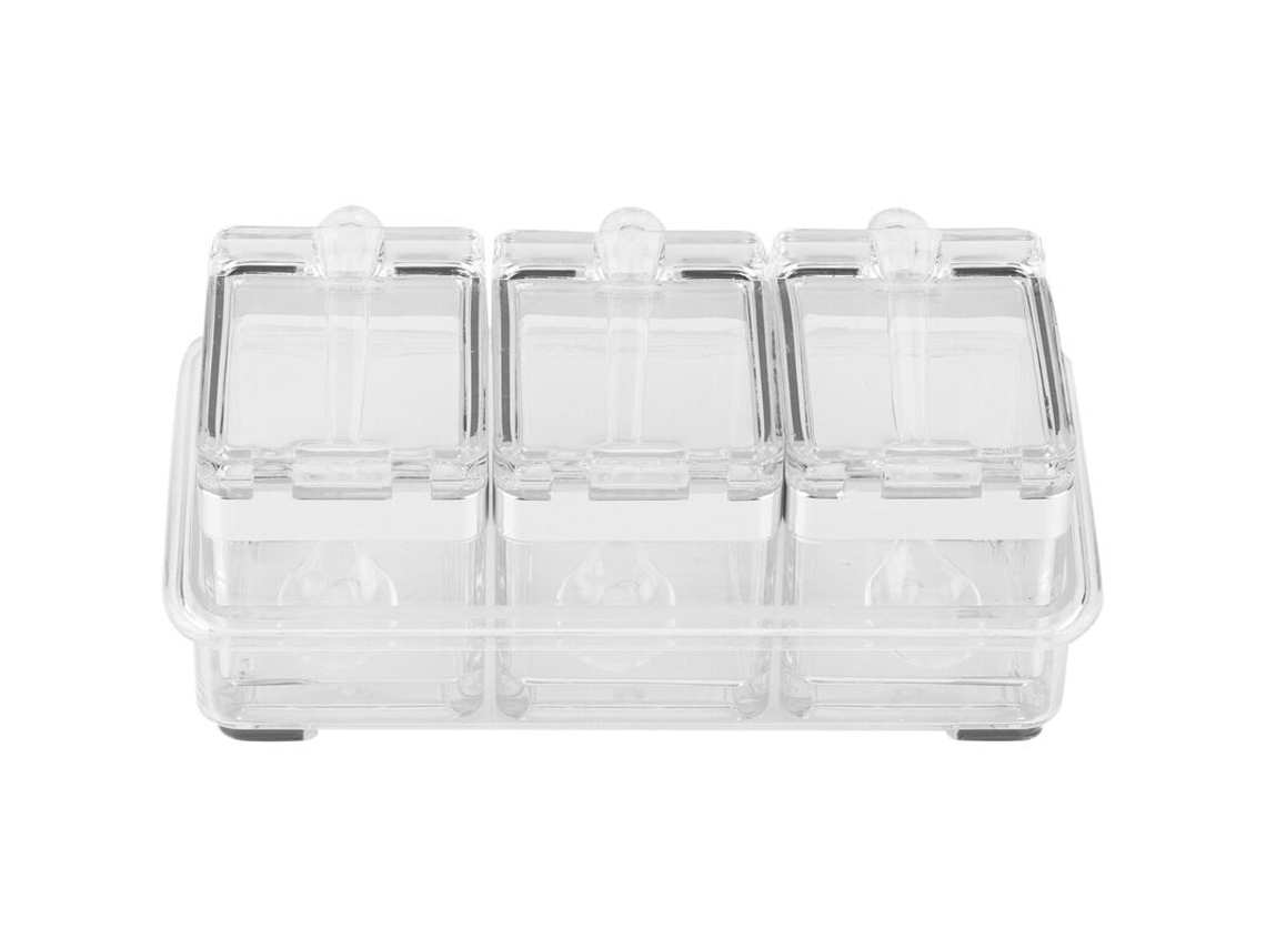 Organizador De Temperos 3 Compartimentos Acrílico Colher Cozinha