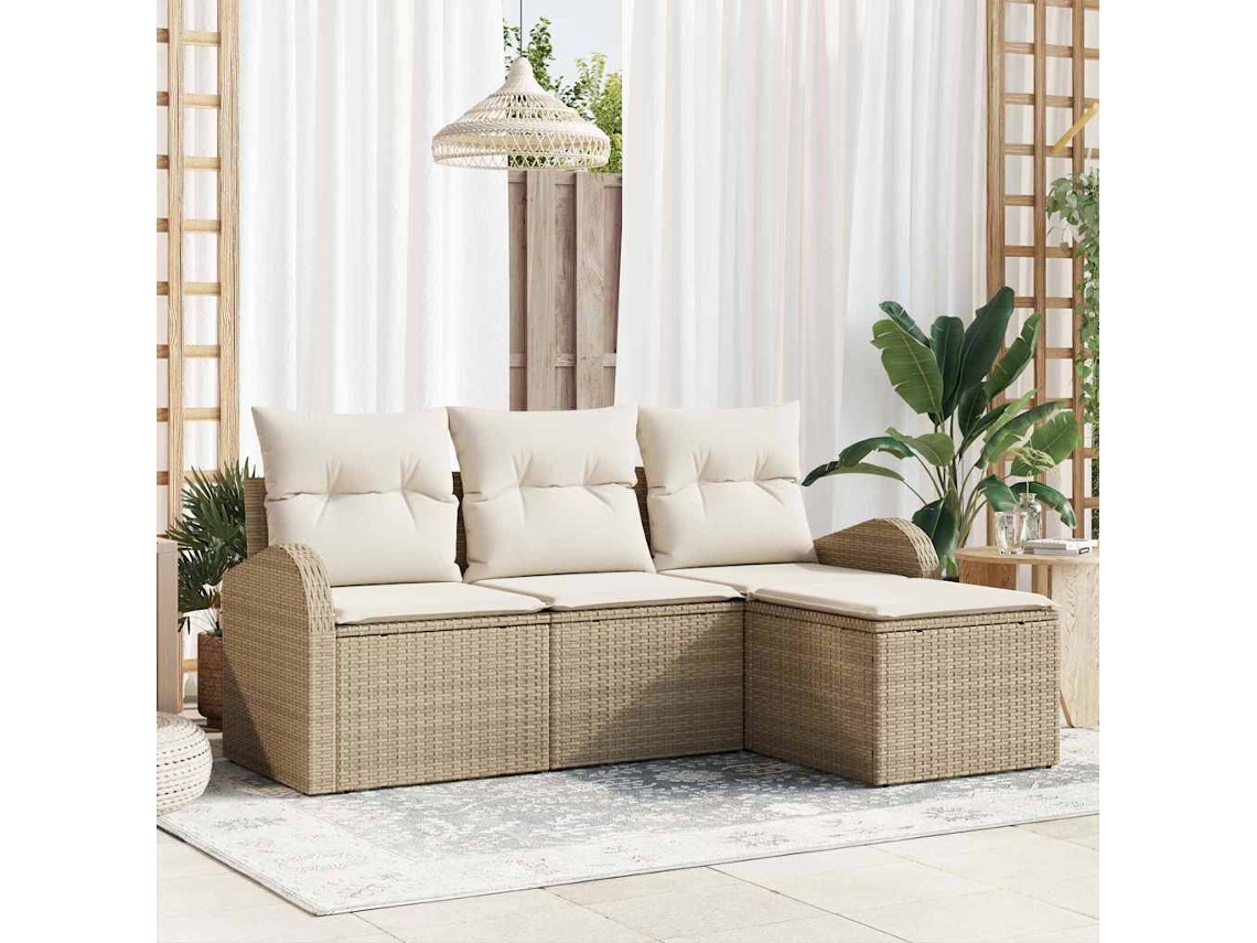 Vidaxl Conjunto De Sofá De Jardim Bege Vime Pe