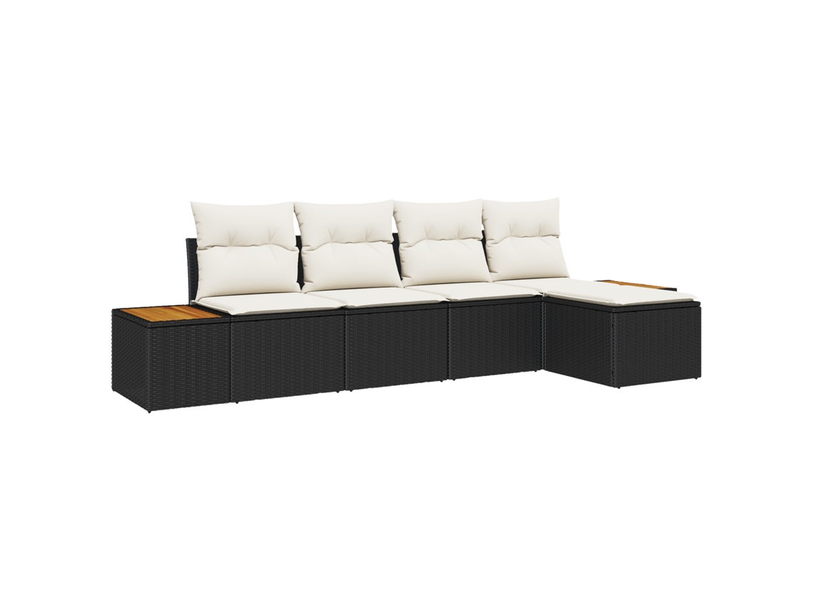 Conjunto 6 Conjunto De Sofá De Jardim Vidaxl Preto Vime Pe (294 X 117 X 85 Cm)