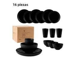 Conjunto de Talheres Portáteis Estilo Campestre com 16 Peças, Incluindo Faca, Garfo e Colher, Feitos de Plástico Ecológico. MDUG (preto)