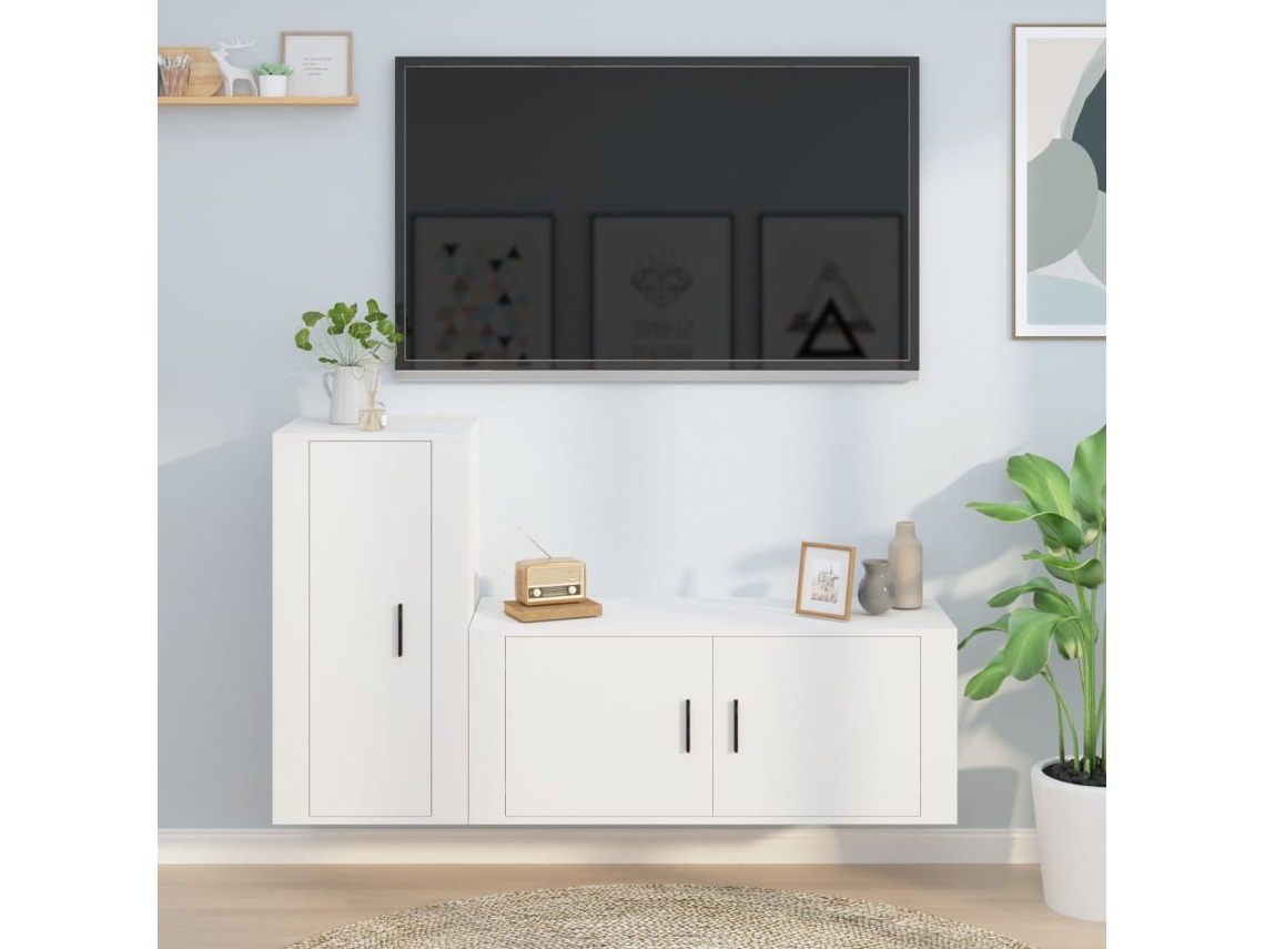 Vidaxl 2 Pcs Conjunto Móveis De Tv Derivados De Madeira Branco