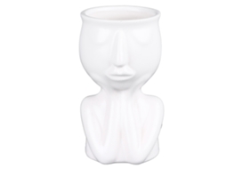 Vaso de cerâmica moderno em estilo nórdico com formato de rosto para suculentas, ideal para casa, escritório e hotel. Ornamento branco.