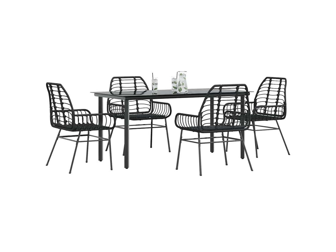 Vidaxl Conjunto De Jantar Jardim 5 Peças Vidro Vime Pe Preto
