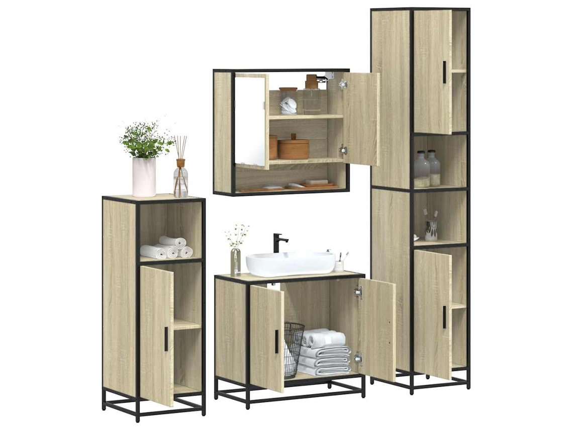 Vidaxl 4 Pcs Conj. Móveis Casa Banho Derivados Madeira Carvalho Sonoma