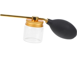 Frasco de spray de silicone para fibras capilares com dispersão de pó de ouro.