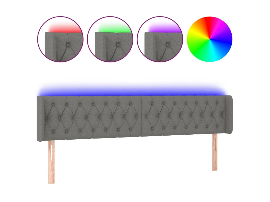 Cabeceira Cama com Luzes Led Tecido Cinza escuro MAISON EXCLUSIVE (203x16x78 cm)