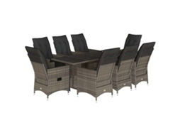 Maison Exclusive - 9 Pcs Conjunto De Jantar P/ Jardim C/ Almofadões Vime Pe Cinza