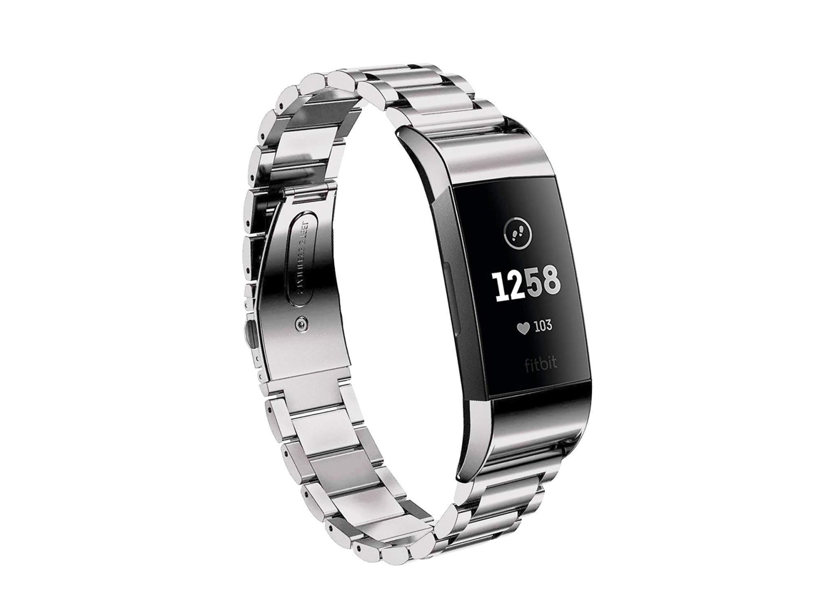 Pulseira de aço inoxidável sólido com fivela borboleta de 3 contas para Fitbit Charge 3, cor dourada Ly Ebike