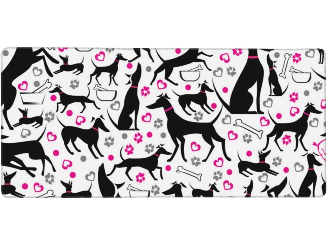 Mousepad Grande para Computador com Estampa de Galgos e Coração Pata, Base Borracha Antiderrapante, 40 X 90 Cm