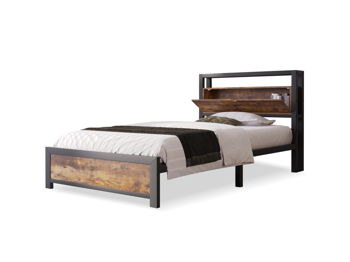 Cama de Metal 90x200 com Cabeceira e Arrumação PAPRIKA