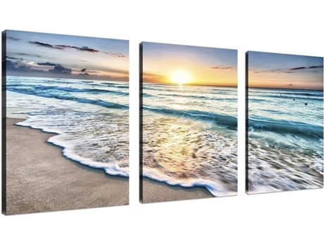 Quadro Triplo De Praia/pôr Do Sol Sobre Tela Kofihety