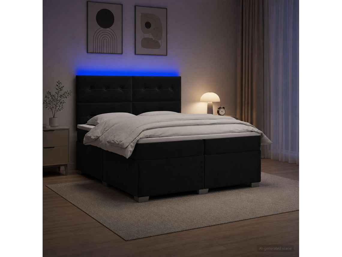 Vidaxl Cama Box Spring Com Colchão Preto 200 X 200 Cm Veludo