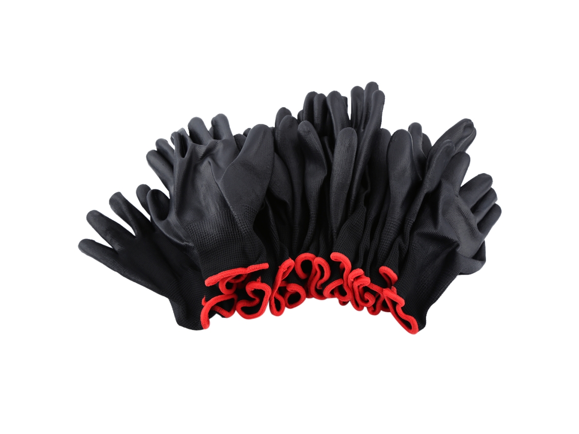 LUVAS DE TRABALHO YURU nylon com revestimento PU, tamanho M, cor preta com listras vermelhas